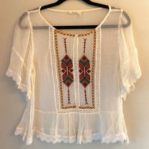 NEW YEARS EVE SALE - ANTHROPOLOGIE Sheer Embroidered Boho Blouse